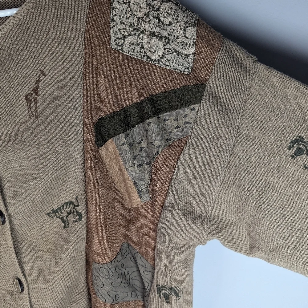 Vintage Donna Jessica Abstract Jungle Safari patchwork mismatch cardigan size 1